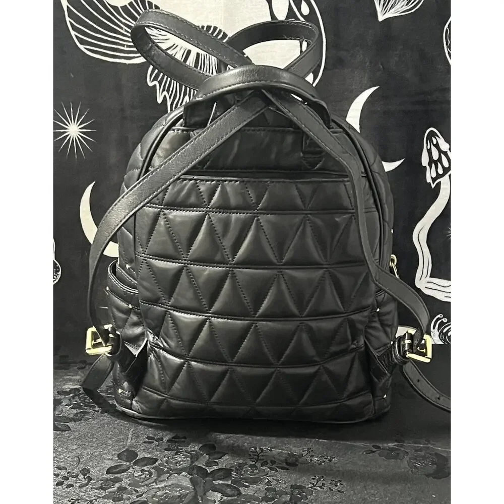 Michael Kors Abbey Medium Studded Leather Backpack Black Gold 35T8GAYB2L